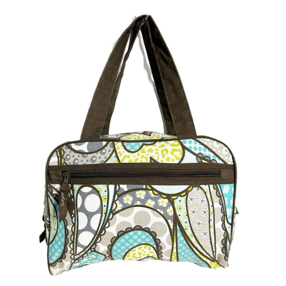 Thirty-One Paisley Pattern with Striped Interior Top Handle Handbag Zip Closure